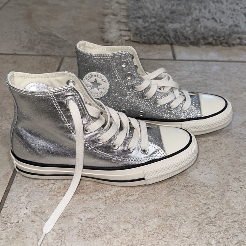 Converse High Top Silver Glitter Women Size